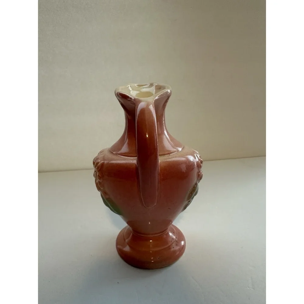 Vintage USA Pottery Pink Floral Ewer Pitcher Vase Embossed Flowers Art Pottery